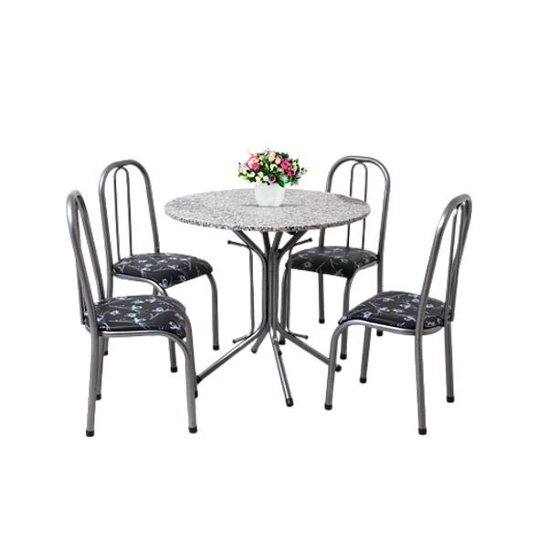 Mesa de Jantar 4 Cadeiras Redonda granito Capri