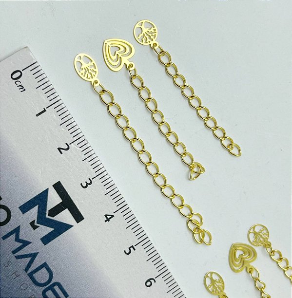 Corrente Alongadora Cortada Com Terminal Pingente - Kit Com 10 Unidades Extensora  Com Aproximadamente 5Cm - Modelos Sortidos - Banho Ouro 2 Milésimos Com Verniz Protetivo