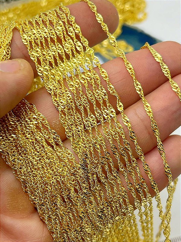 Corrente Singapura Fina 0,35Mm Banho Ouro camada 2 Milésimos e Verniz italiano - 1 Metro