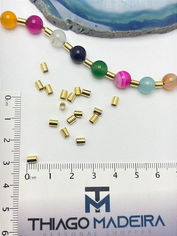 Entremeio Tubo 4x3Mm Liso Ouro - 100Pçs