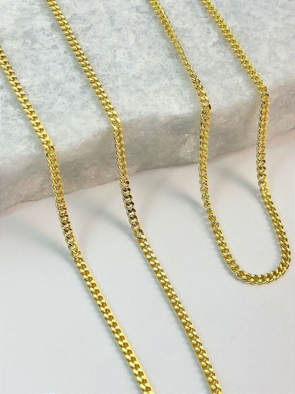 Corrente Grume Lixada Fina Arame 0,65Mm  - Banho Ouro camada 2 Milésimos Com Verniz Protetivo - 1 Metro