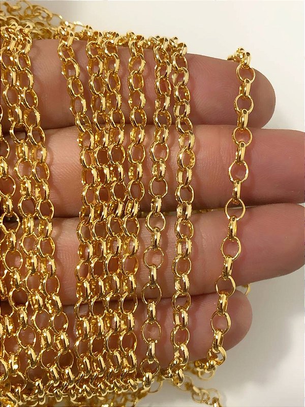 Corrente Guarana Portuguesa Media Banho 2 Milésimos Camada Ouro e Verniz italiano - Arame 0,80Mm - 1 Metro