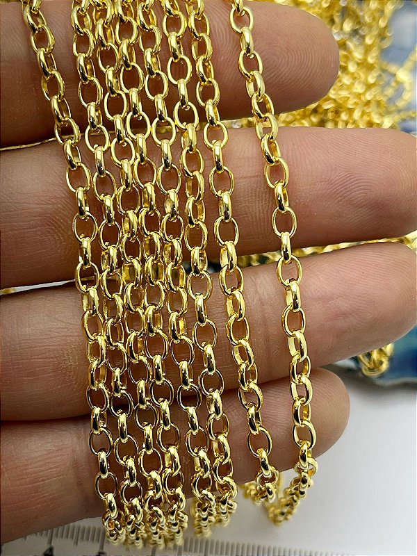 Corrente Guarana Portuguesa Media Banho 2 Milésimos Camada Ouro e Verniz italiano - Arame 0,80Mm - 1 Metro