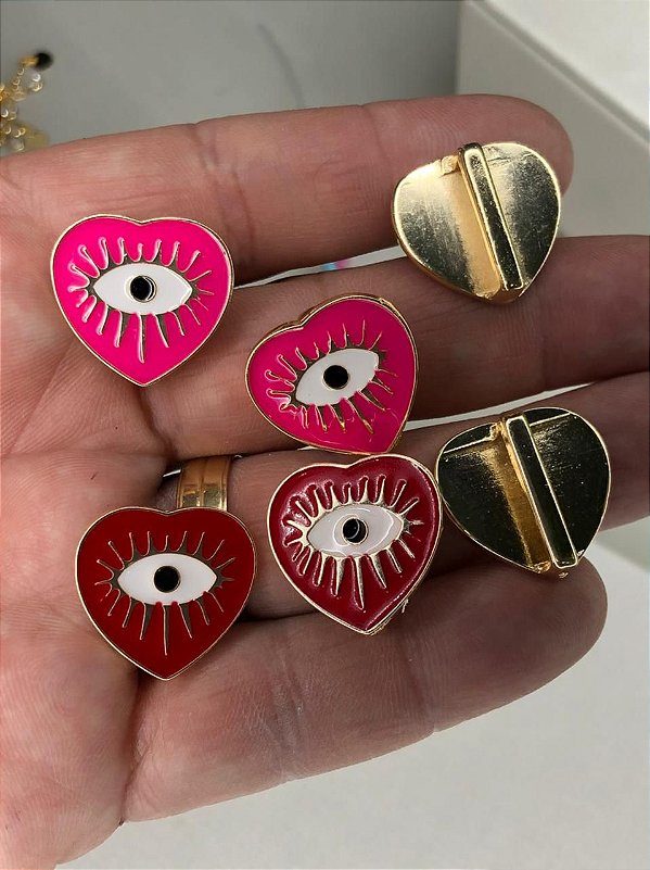 Pingente Coracao Olho Grego Passante Resinado - 01 unid