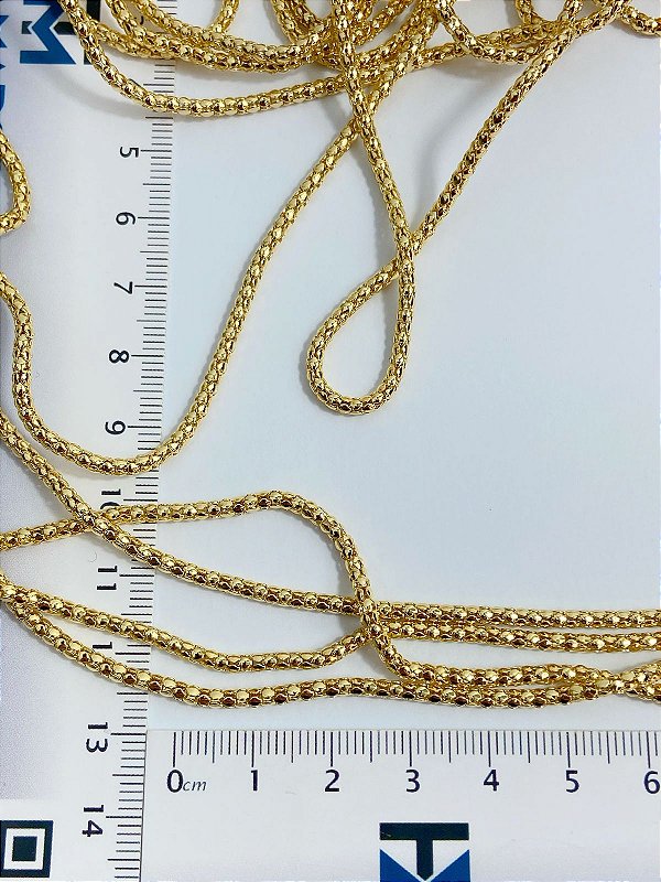 Corrente Oca 3mm de diametro - tipo abacaxi - Banho Ouro 2 milésmos com verniz - 1 metro
