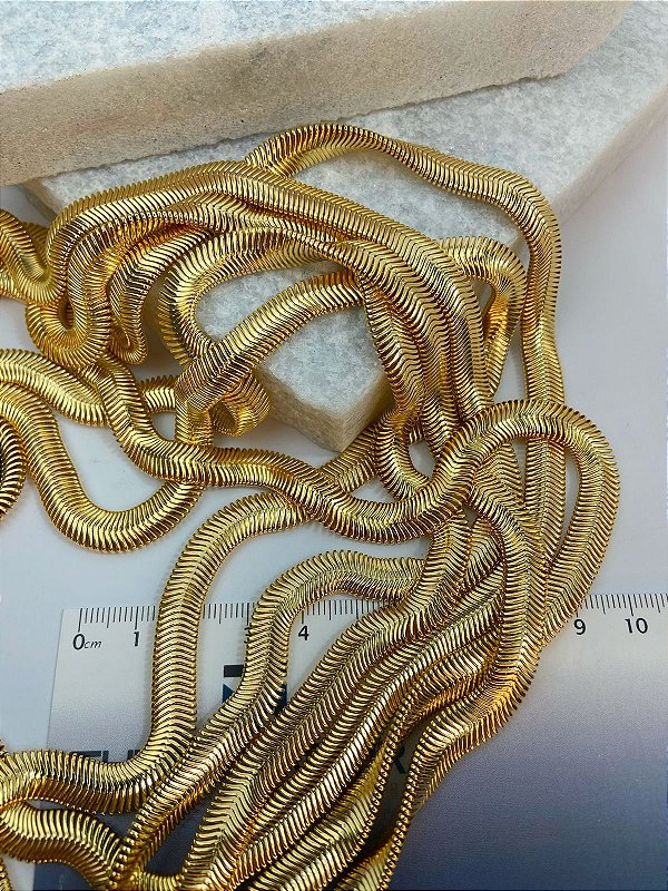 Corrente Mola 8Mm + 6 Terminais Gratis - Banho 2 Milésimos Ouro - 1 metro