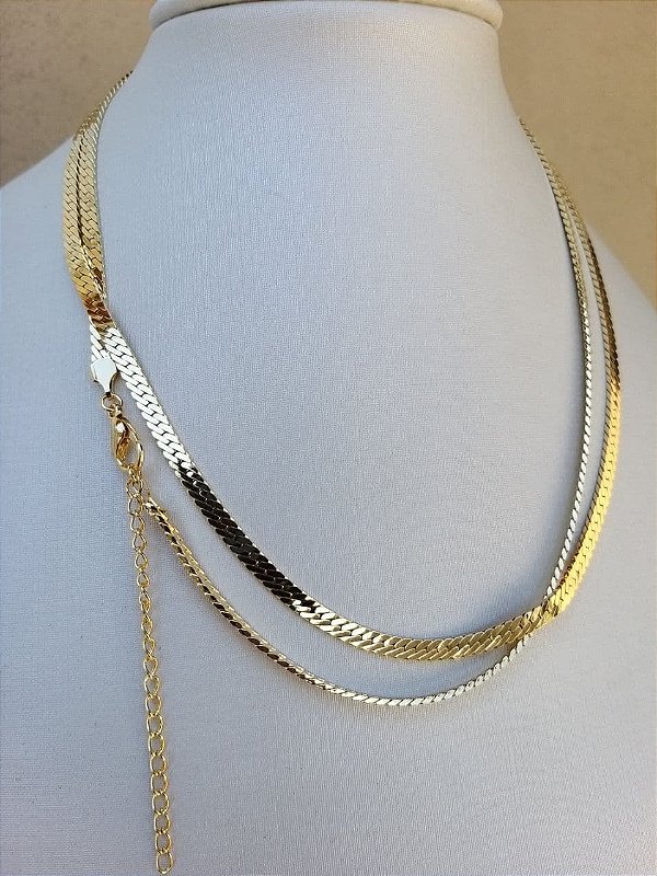 Colar Choker Laminada Com Alongadora Banho Ouro 2 Milésimos Com Verniz italiano - 1 unidade