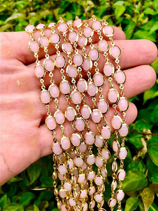 Corrente Oval Cristal Rosa - 01 Metro