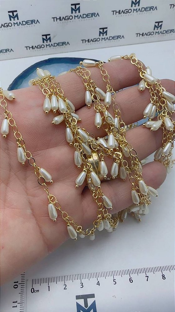 Corrente Perola Gota - Banho Ouro 18K Com Verniz Protetivo -  1 Metro