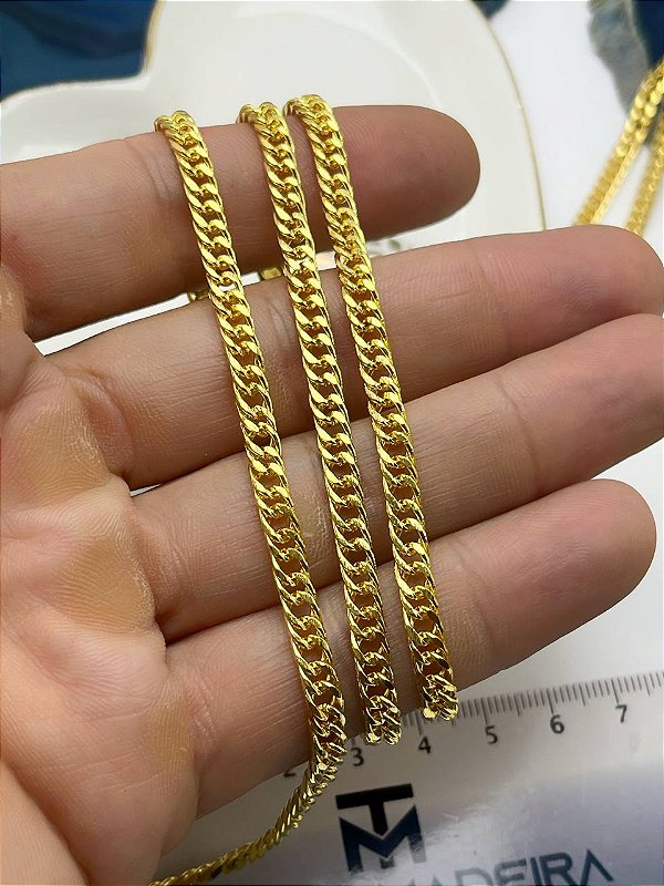 Corrente Grume Dupla Diamantada Arame 0,90Mm - Banho Ouro 18K - Ouro Camada 2 Milésimos Com Verniz - 1 Metro