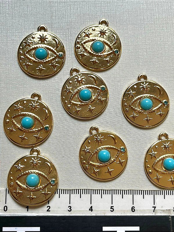 Pingente Olho Grego Resinado - 01 Unid - Banhado A Ouro