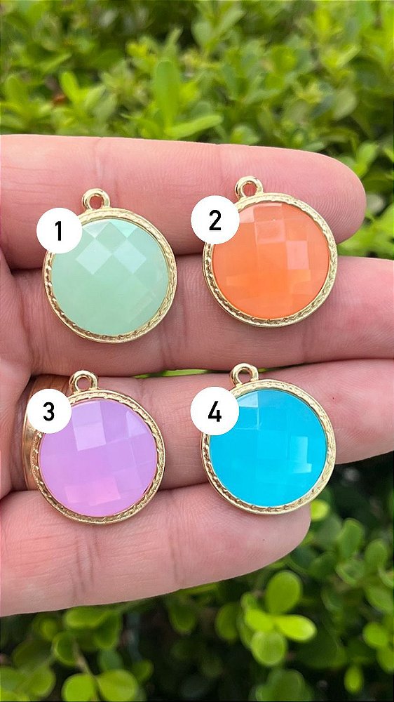 Pingente Redondo Com Pedra De Resina Facetada - 01 Unid