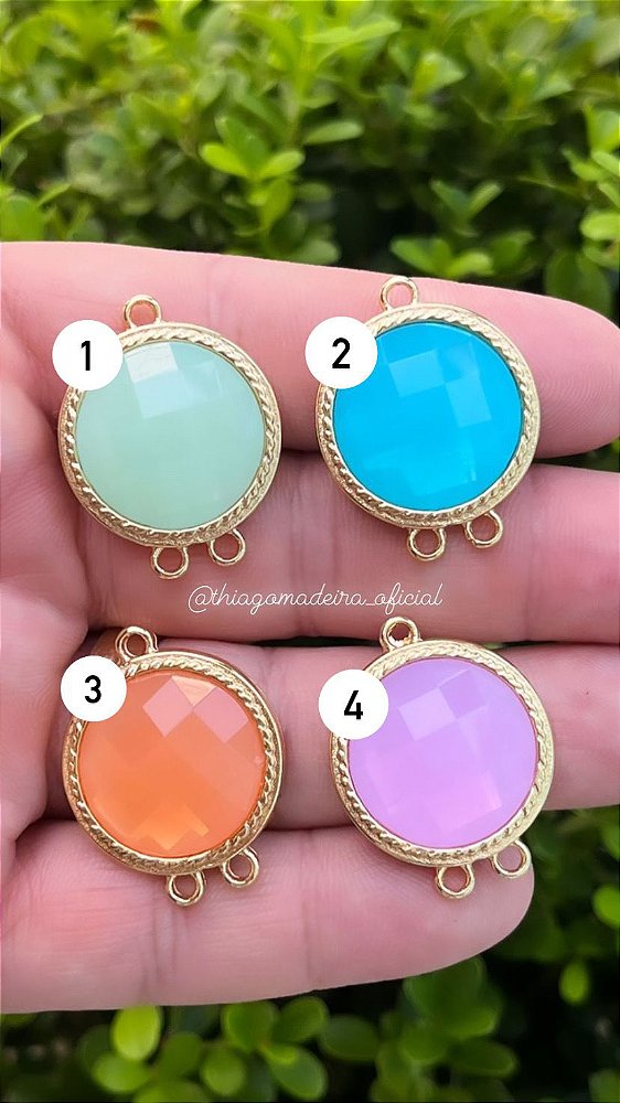 Pingente Redondo Com Pedra De Resina Facetada - 2 Saidas - 01 Unid