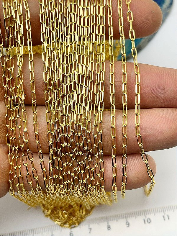 Corrente Cartier Diamantada 0,80Mm Banho Camada 2 Milésimos Ouro com Verniz italiano - 1 metro