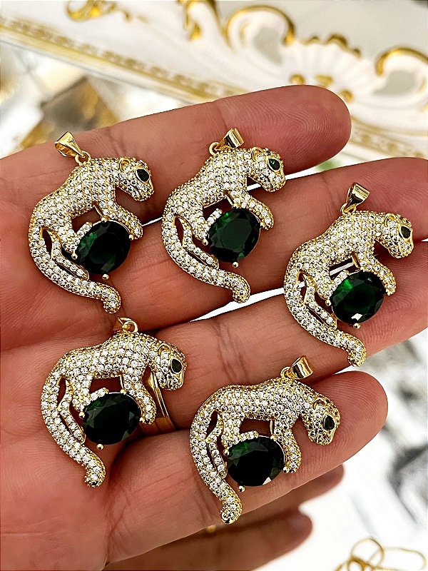 Pingente Onça Cravejada - 01 Unid - SemiJoia