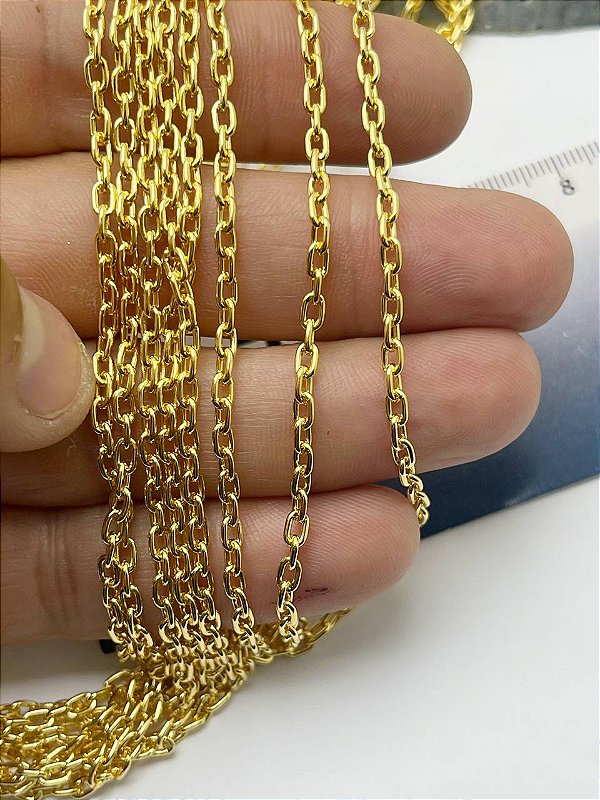 Corrente Cartier Arame Redondo 0,80Mm -  Banho Ouro 18K - 2 Milésimos Camada Com Verniz