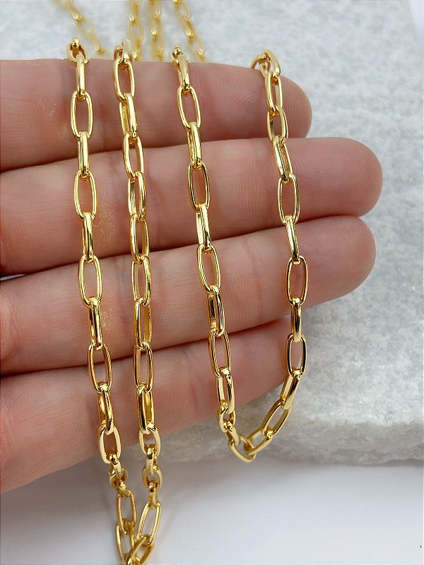 Corrente Cartier arame 1,2mm meia cana de ferro - Banho Ouro camada 2 Milésimos mais Verniz Protetivo - 1 metro