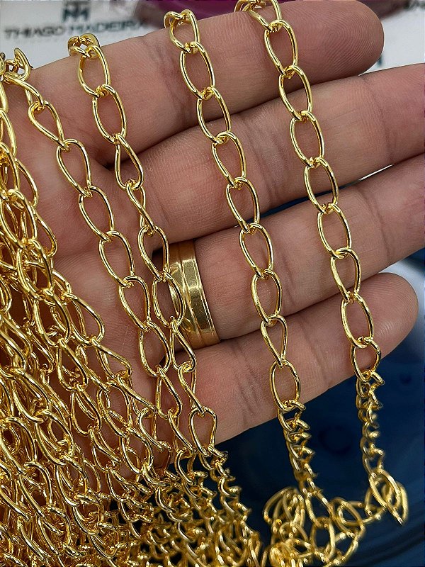 Corrente Elo Longo - Banho De 02 Milesimos De Ouro 18K - 01 Metro
