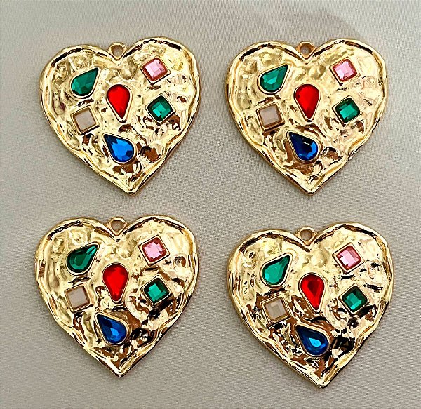 Pingente Coracao Com Aplique - 01 Unid - Banho 02 Milesimos De Ouro 18K