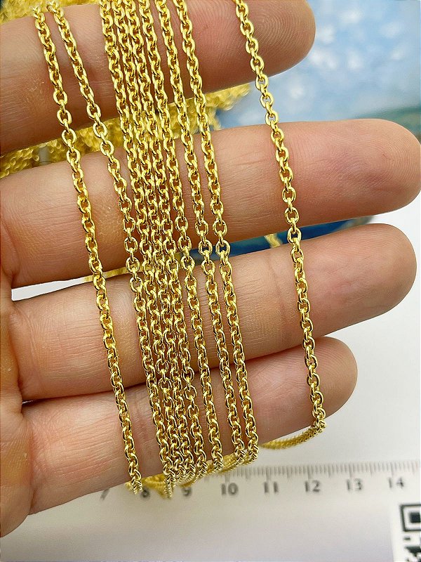 Corrente Cadeado Fina Banho Ouro 2 Milésimos Camada Com Verniz Protetivo italiano - 1 Metro
