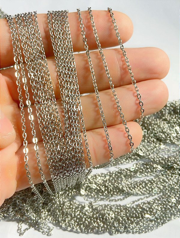 Corrente Aço Inox Cadeado Diamantada Arame 0,50Mm - Codigo 2044 - 1 Metro - NAO ESCURECE NUNCA