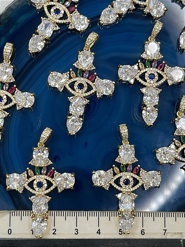 Pingente Cruz Olho Grego Semijoia - 01 Unid