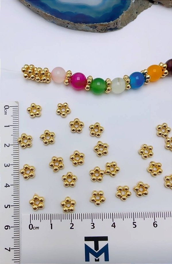 Entremeio Flor Abs 7Mm 500Pçs - Banho De 02 Milésimos De Ouro 18K
