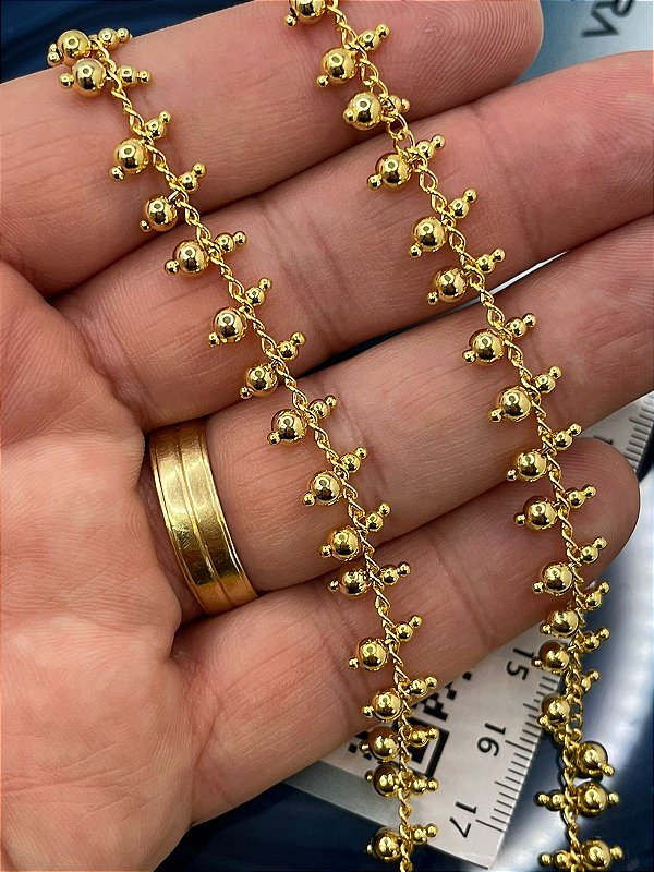 Corrente De Bolinha Dupla - 01 Metro -  Banho De 02 Milésimos De Ouro 18K