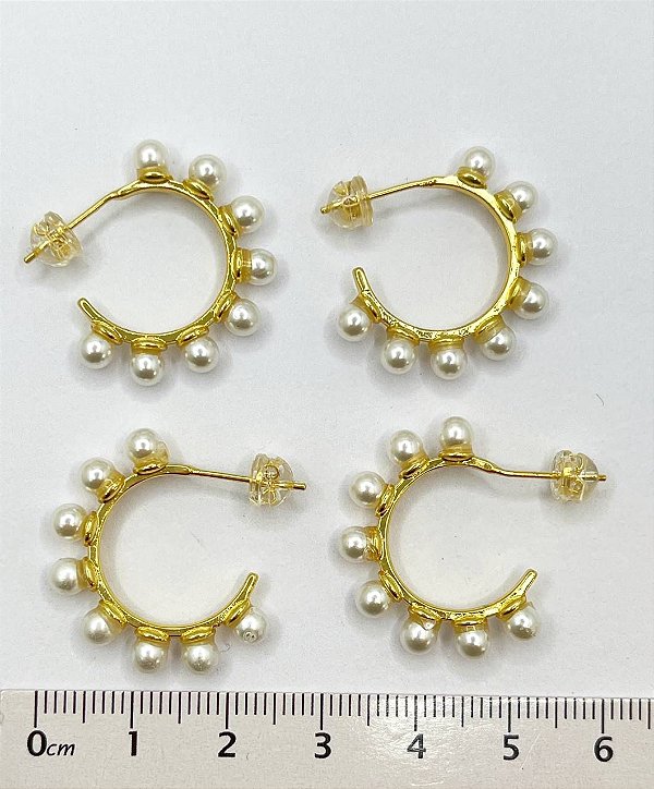 Brinco Argola Com Perolas - Semijoia - O Par