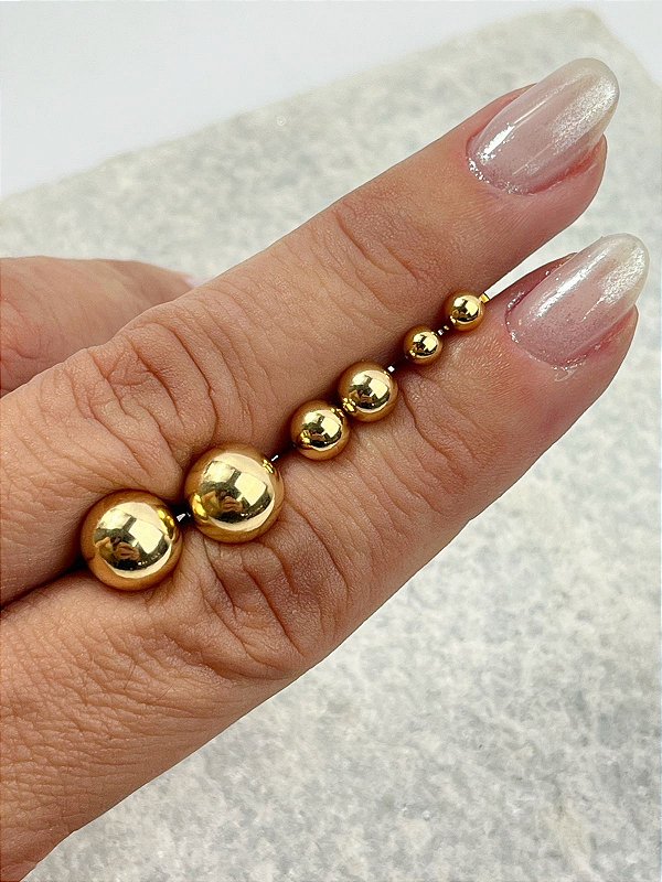 Trio Brinco Bolinha 8Mm, 6Mm E 4Mm Banho Ouro com verniz Protetivo - 3 Pares