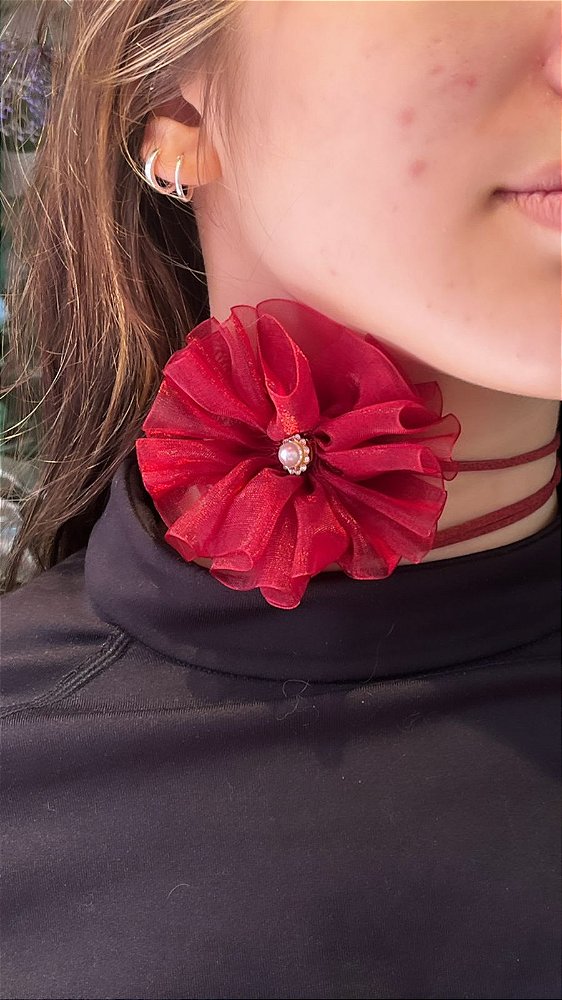 Colar Flor Tecido - 01 Unid