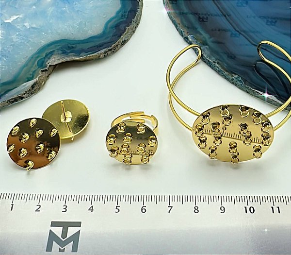 Conjunto Anel Pulseira E Brinco - Banho De 02 Milesimos - 01 Unid