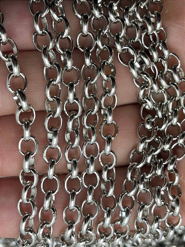 Corrente Guaraná Elo Português - Arame 1,2Mm Alumínio Anodizada Níquel Branco - Tamanho Médio