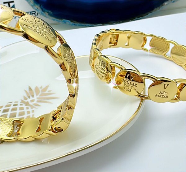 Bracelete De Metal Dez Mandamentos Com Verniz Italiano Qtd - 01 Unid
