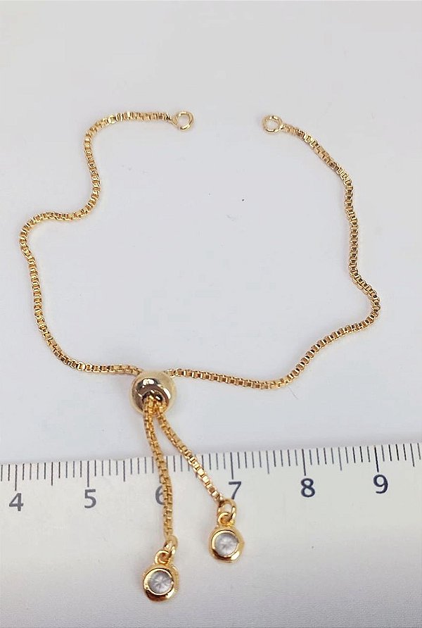 Pulseira Bipartida Veneziana fecho gravatinha com Zirconia Nas Pontas Fecho Banho Ouro 2 Milésimos - 1 Unidade