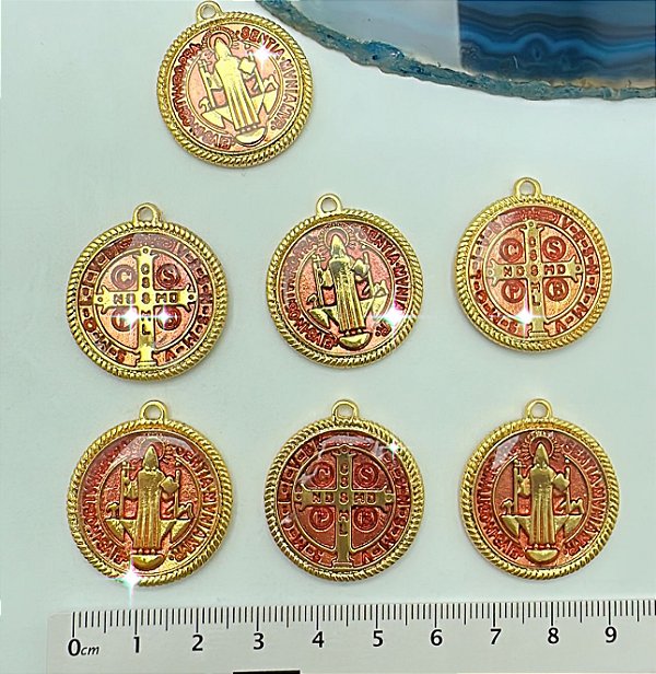 Pingente Religioso - Sao Bento - Dupla Face - Banho De 01 Milesimos - 01 Unid