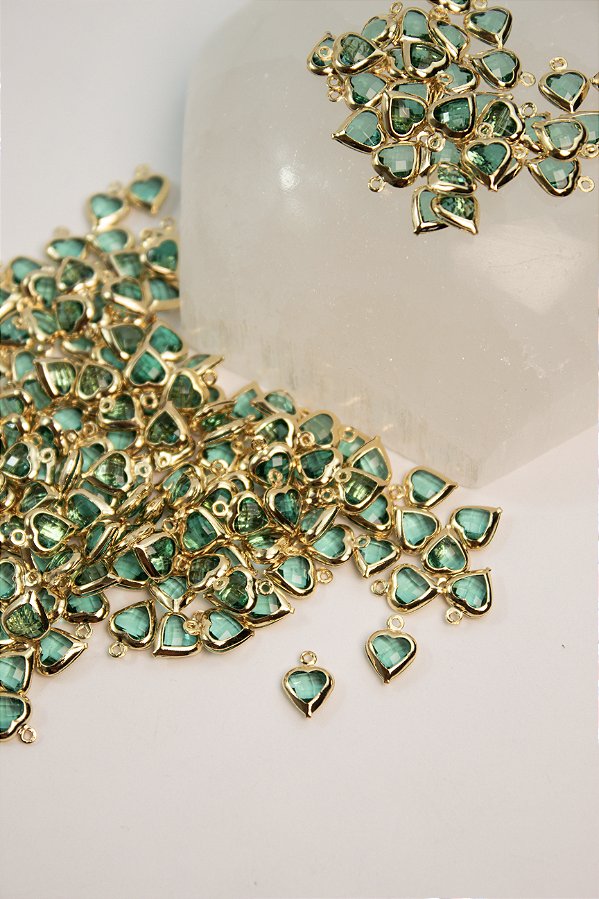 Pingente Coracao Zirconia Verde Ouro - 01 Unid