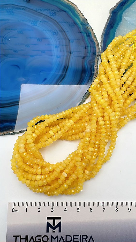 Fio Pedra Natural Jade Amarela 4Mm Rondel Facetada - O Fio