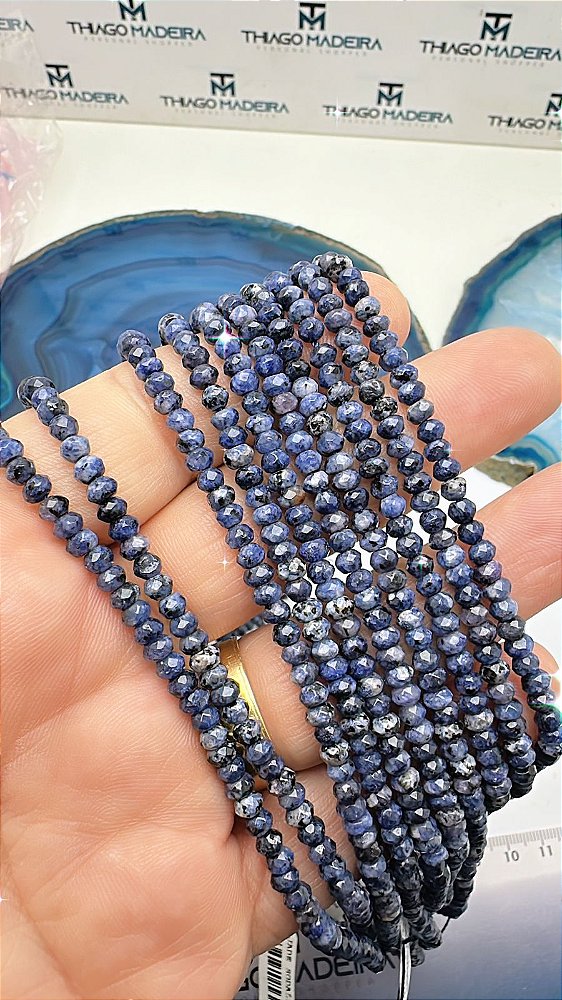 Fio Pedra Natural Jade Sodalita 4Mm Rondel Facetada - O Fio