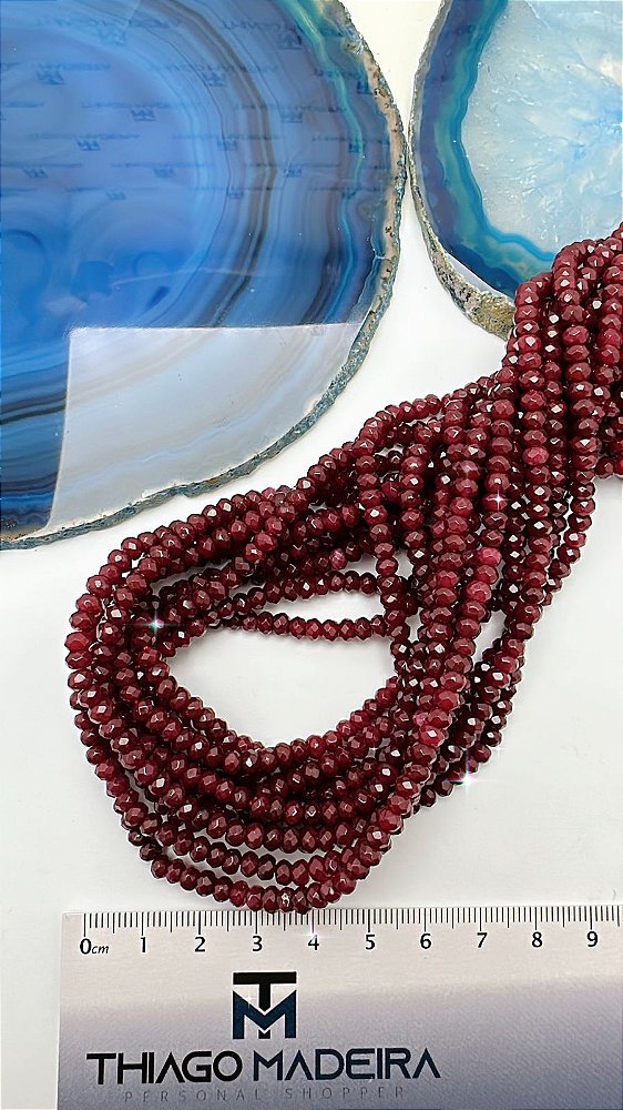 Fio Pedra Natural Jade Rubi 4Mm Rondel Facetada - O Fio