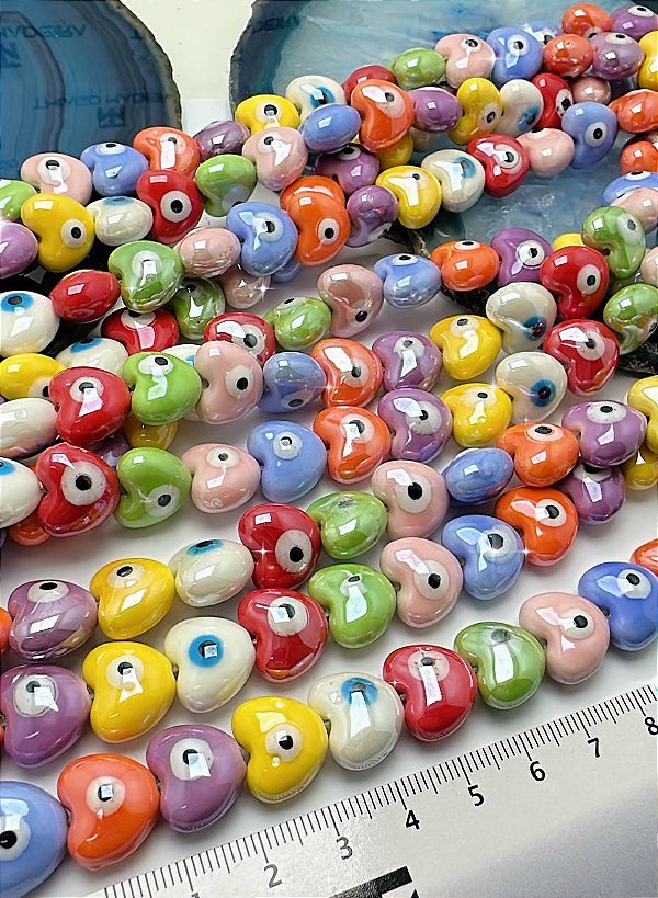Fio Ceramica Coracao Olho Grego - 1 Fio