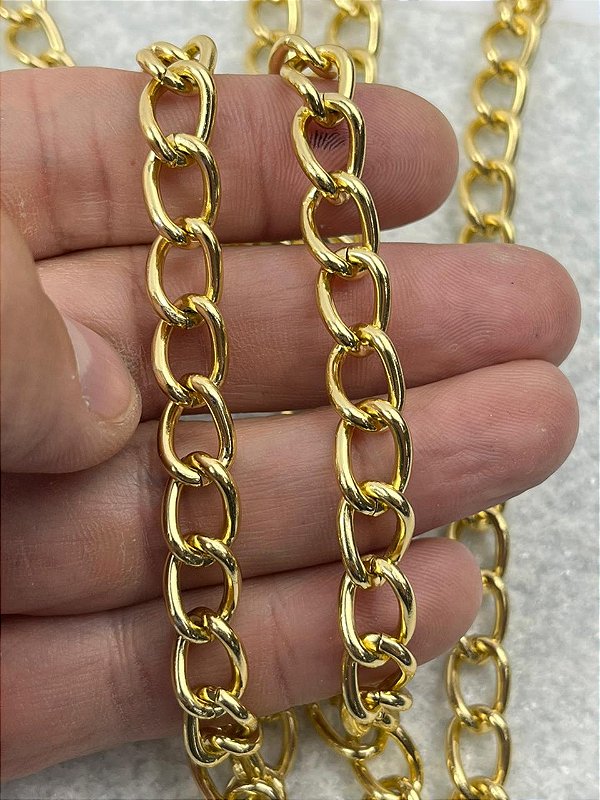 Corrente Elo Longo 2Mm - Banho Alumínio Ouro - Corrente Balão Arame 2Mm - Grume Aberta