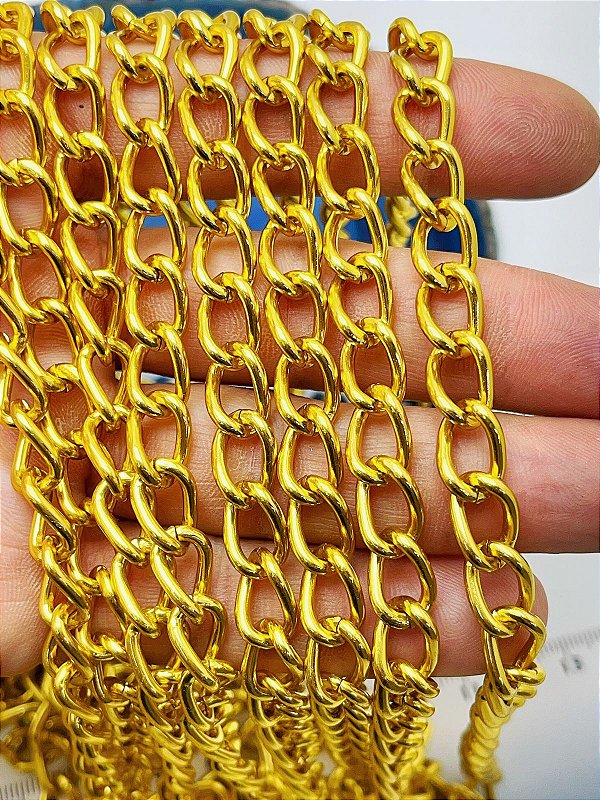 Corrente Elo Longo 2Mm - Banho Alumínio Ouro - Corrente Balão Arame 2Mm - Grume Aberta