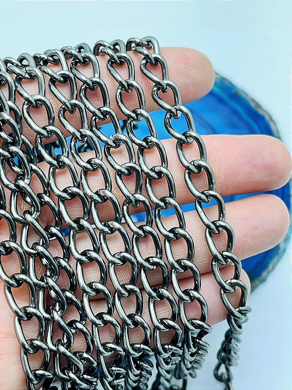 Corrente Elo Longo 2Mm Banho Alumínio Grafite - Corrente Balão Arame 2Mm