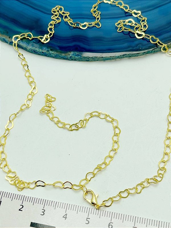 Colar Coracao - Choker gargantilha Elo De 6Mm - Medida Regulável Até 60Cm - Banho Ouro 18K Camada 2 Milésimos Com Verniz