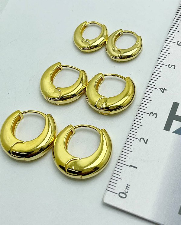 Trio Brinco Argola Click  Modelo Trend  Banho Ouro 2 Milésimos - 3 Pares