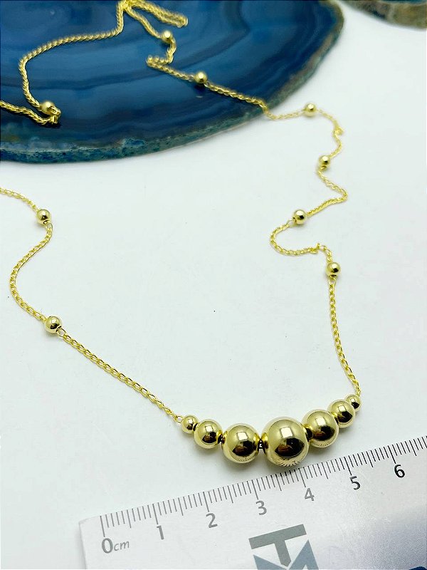Colar Corrente Com Bolinhas - Medida 60Cm - Banho Ouro 18K Camada 2 Milésimos