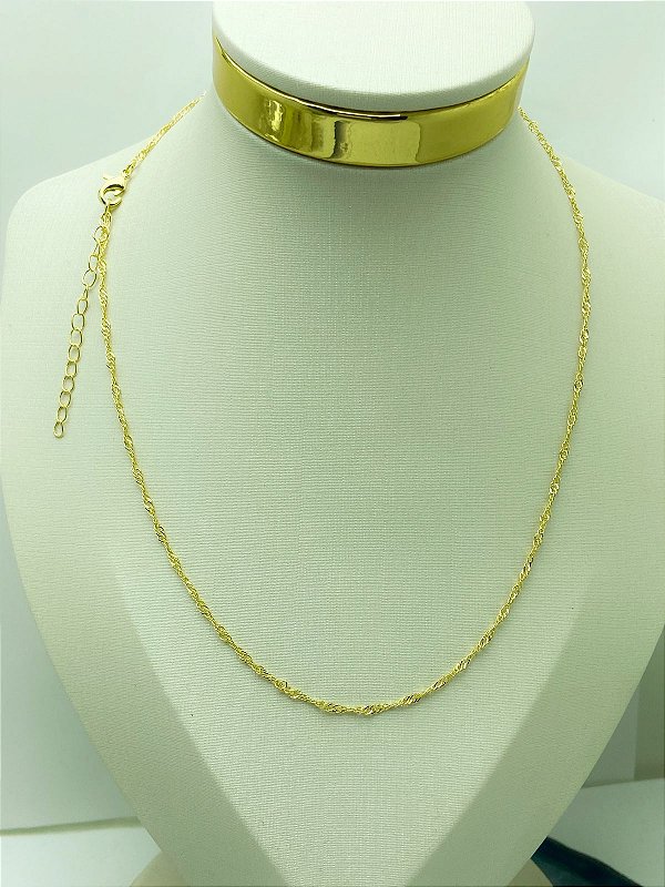 Colar Singapura diamantada Medida 40Cm com alongadora - Banho Ouro camada 2 Milésimos - 1 unidade