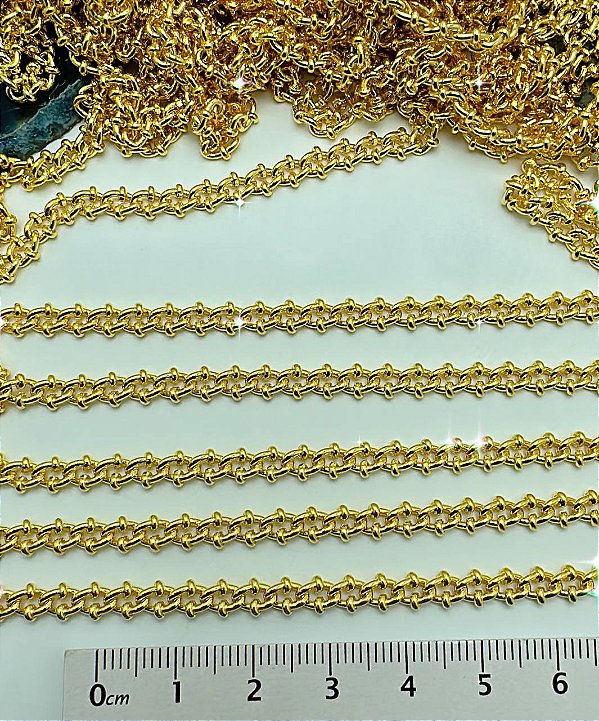 Corrente Grume Trabalhada Média - O Metro - Banho 02  Milésimos De Ouro 18K