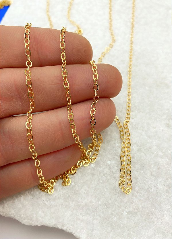 Corrente Cadeado Diamantada Arame 0,45Mm - Corrente Com Elo Soldado  Banho Ouro 2 Milésimos e Verniz Italiano - 1 metro